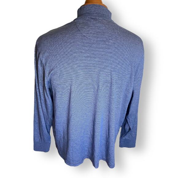 Murano Mens Pullover Size XL Liquid Cotton Knit Blue Gray Striped Quarter Zip - Picture 2 of 4